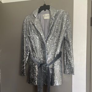 Silver Sequin Blazer with Belt